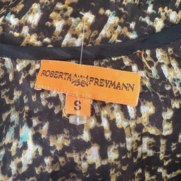 Roberta Freymann Sleeveless Shift Dress Chic Abstract Print Black Tan Size Small - Picture 6 of 6